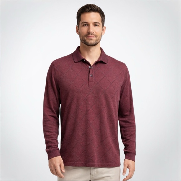 Van Heusen Other - Van Heusen Burgundy Diamond Knit Long Sleeve Polo